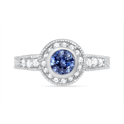 0.8 ct Blue Sapphire and Diamond Ring in 14k White Gold
