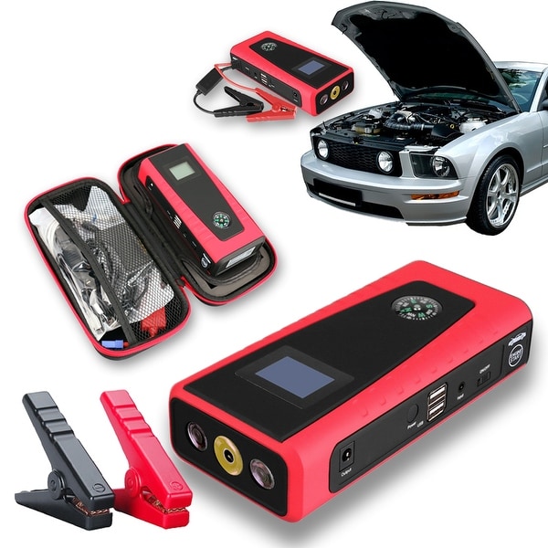 Indigi® Sleek Portable 12000mAh Emergency Car Jump Starter & Power Bank Travel Kit for SmartPhones - black | red