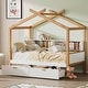 preview thumbnail 9 of 8, Twin House Bed with Storage Drawers & Shelves, White/Natural