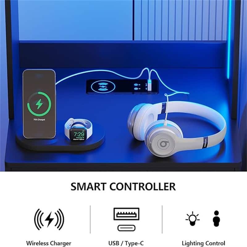 Nightstand with Smart LED Night Stand with Bookshelf