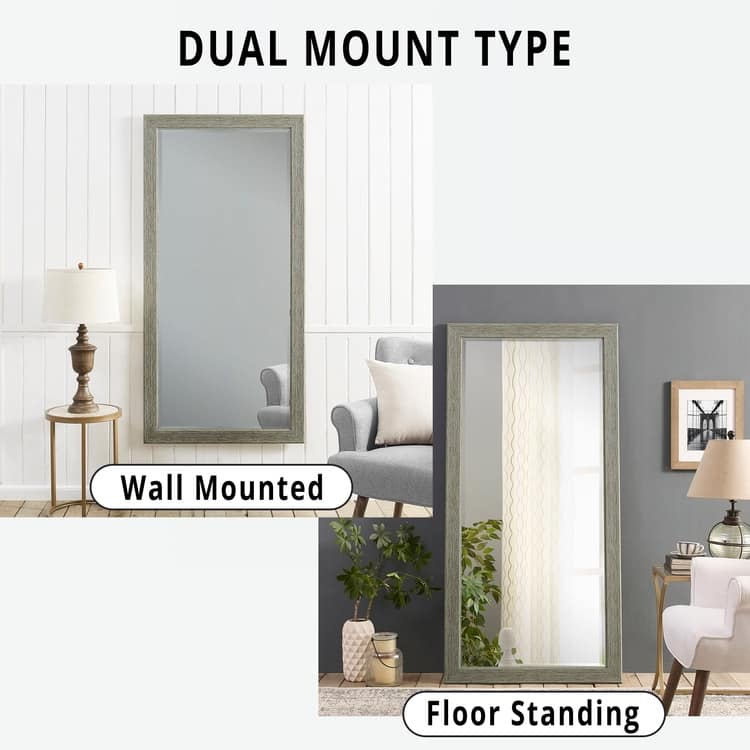 Rustic Full-Length Floor Mirror - 66" x 32" Rectangular Wood Frame Full Body Mirror for Living room, Bedroom