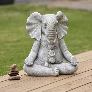 Grey MgO Meditating Elephant Statue for Indoor and Outdoor Living
