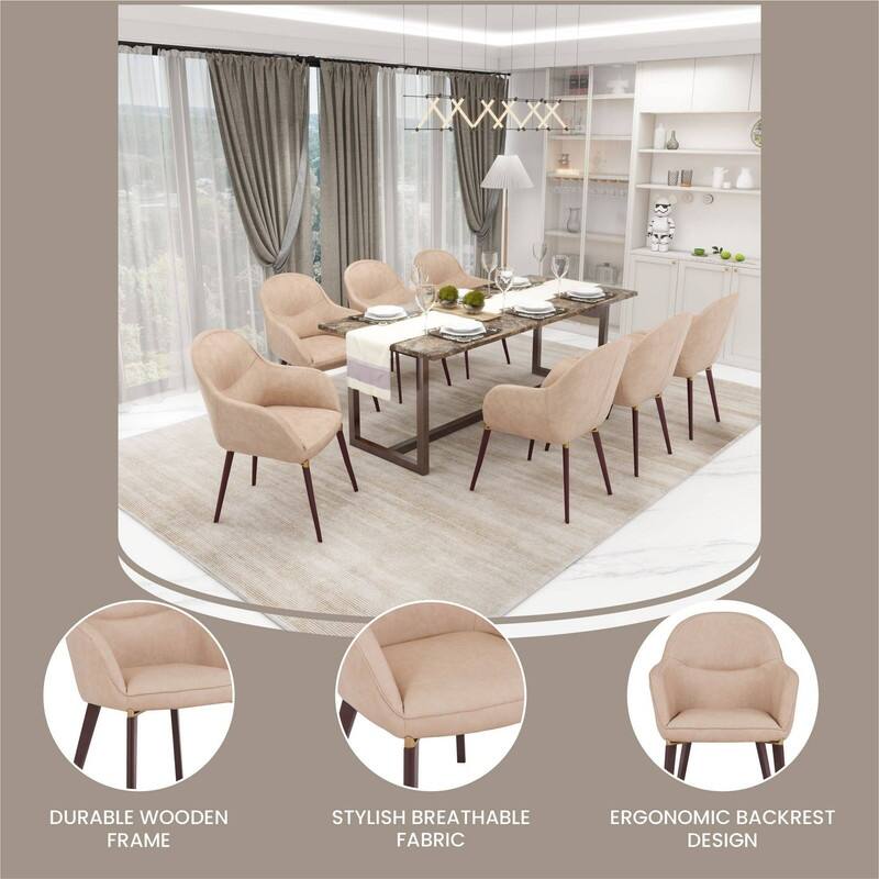 Elias Barrel Leather or Velvet Upholstered Dining Chair with Iron Wood Finish Legs and Gold Accents Set of 4