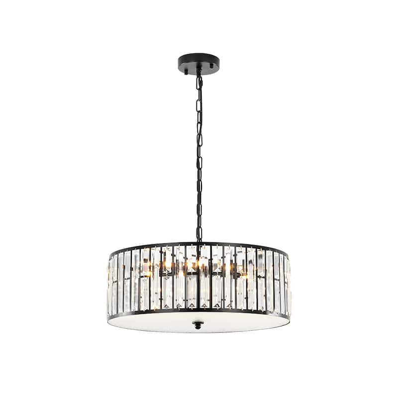 6-Light Modern Industrial Drum Crystal Chandelier for Dining Room/Bedroom - 19.69 in. W x 7.09 in. H