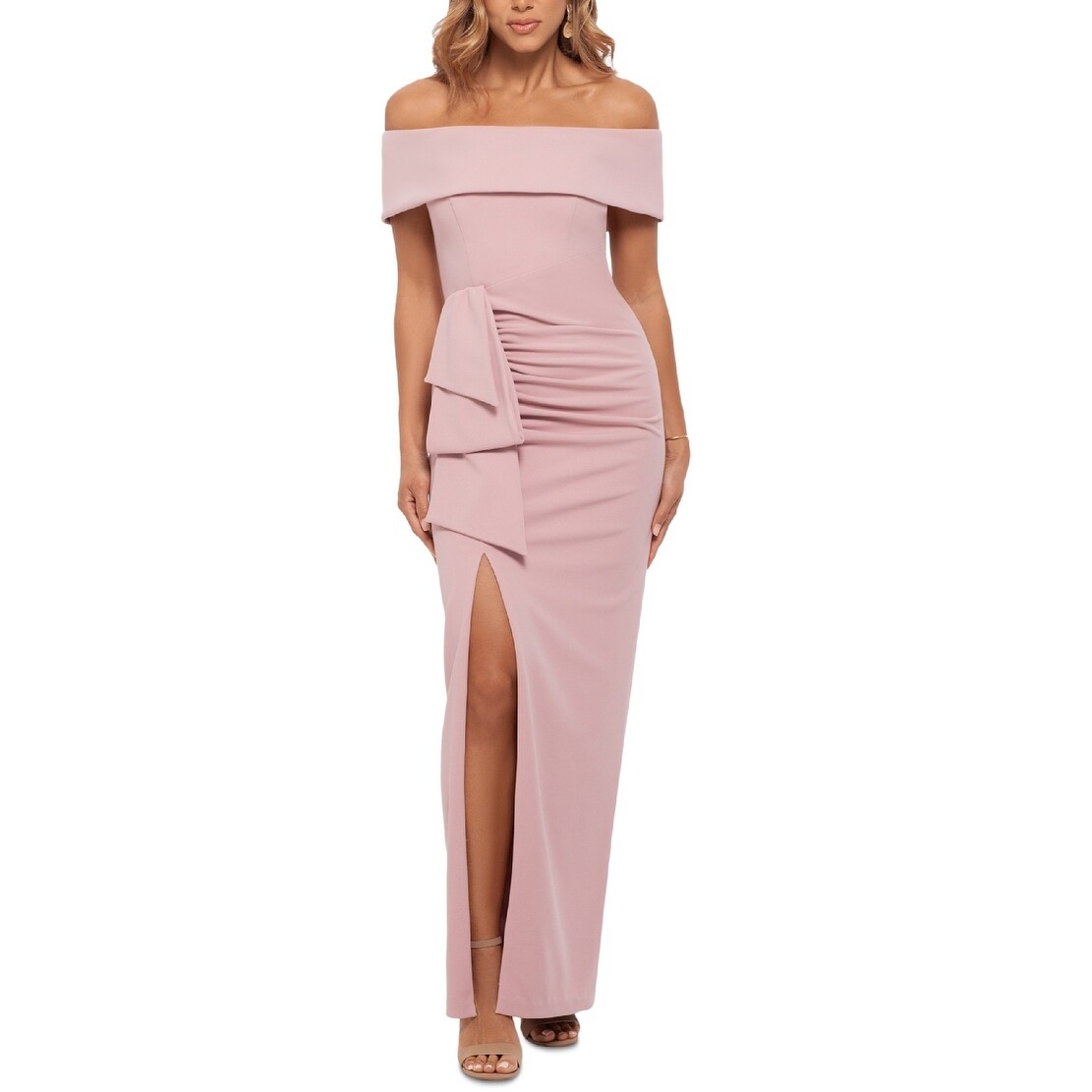 xscape pink dress Jacqueline" Techno Scuba Strapless Ruffle Dress