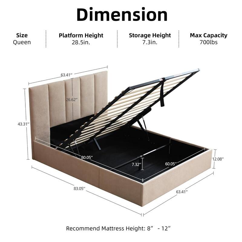 Modern Upholstered Lift-Up Storage Platform Bed with Headboard