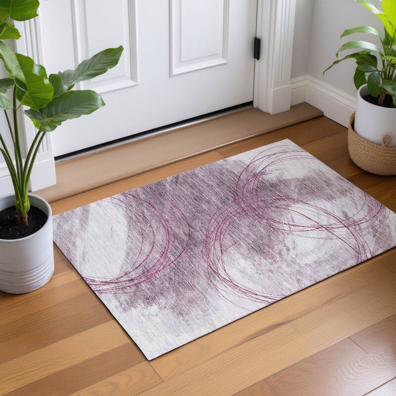 Machine Washable Indoor/ Outdoor Abstract Modern Chantille Rug