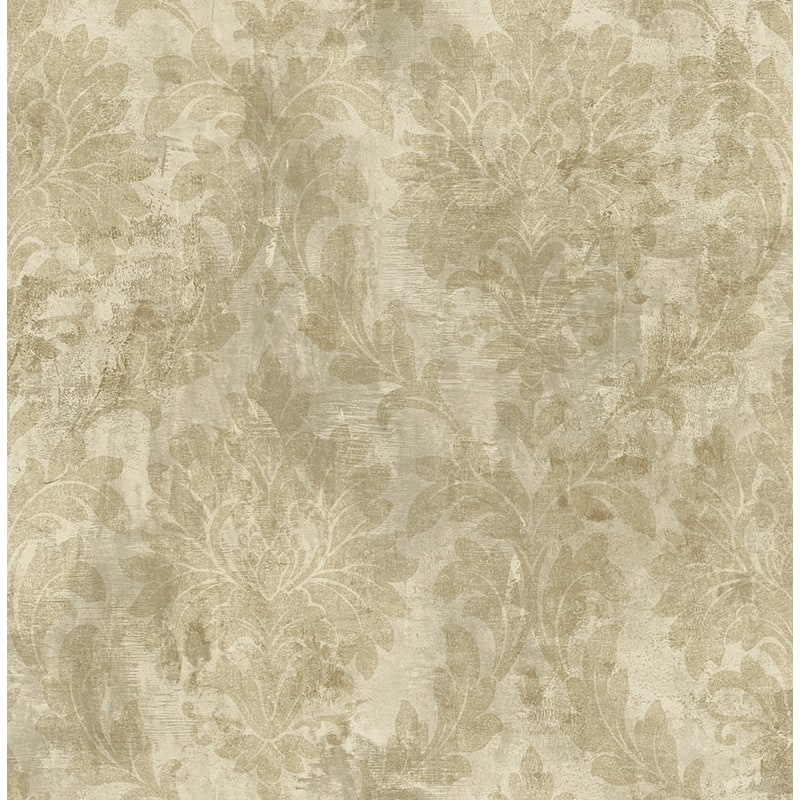 Seabrook Design Demeter Leaf Damask Unpasted Wallpaper - 20.5 in W x 33 ft. L - Metallic Beige & Smoke