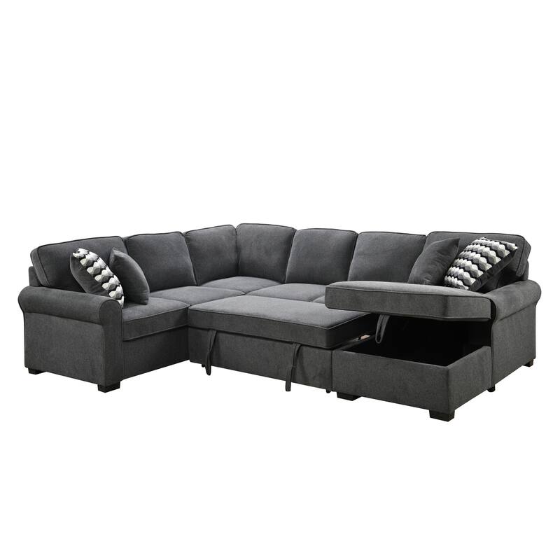 Removable Cushions Sectional Sofa with Storage Chaise and 4 Pillows