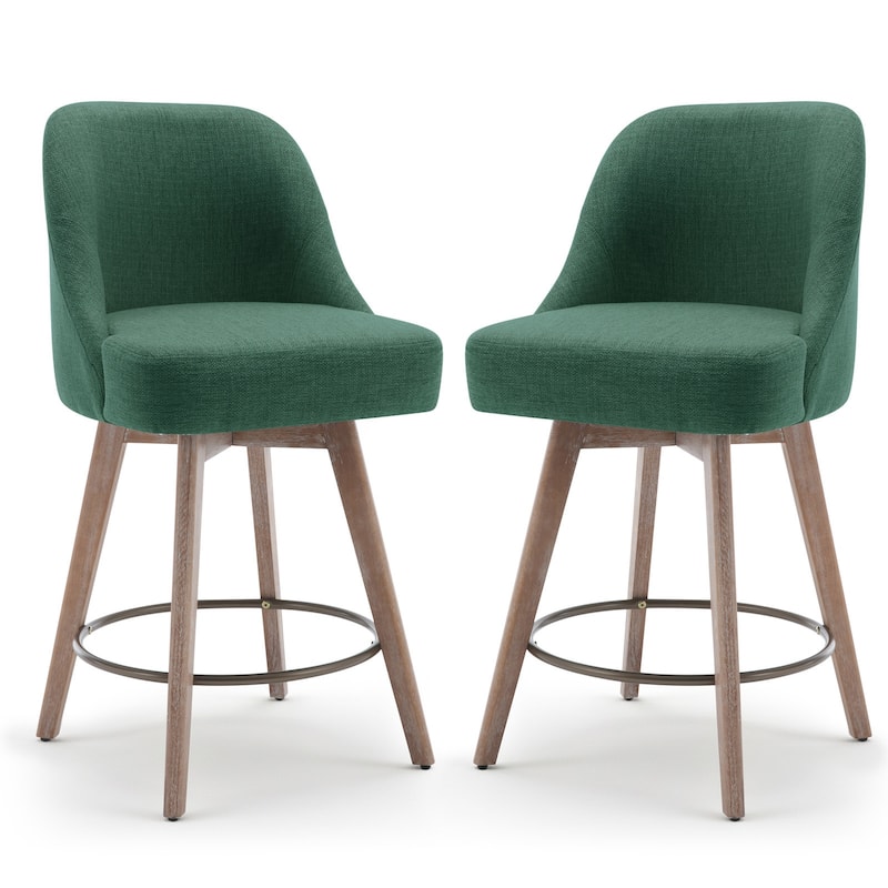 26" Upholstered Counter Height Swivel Bar Stool, Counter Stools with Solid Wood Legs - 39.37"H x 22.44"D x 21.65"W