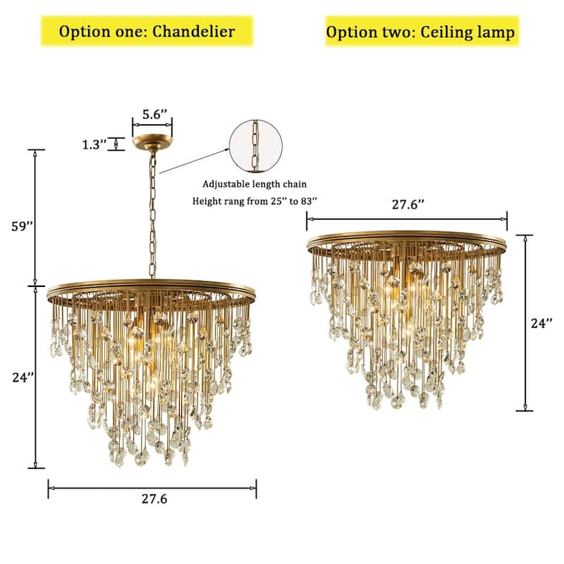 CraftHome Modern Crystal Flush Mount Ceiling Light 28” Painted Brass Luxury Glam Flush Lighting for Bedroom Entryway Low Ceiling