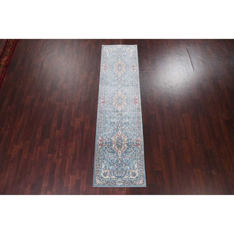 Light Blue Floral Medallion Transitional Turkish Rug Oriental Carpet