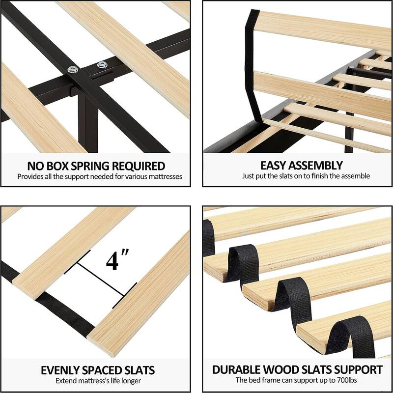 2 Pcs Upholstered Twin Size Platform Bed with Adjustable Headboard Twin Platform Bed Set of 2