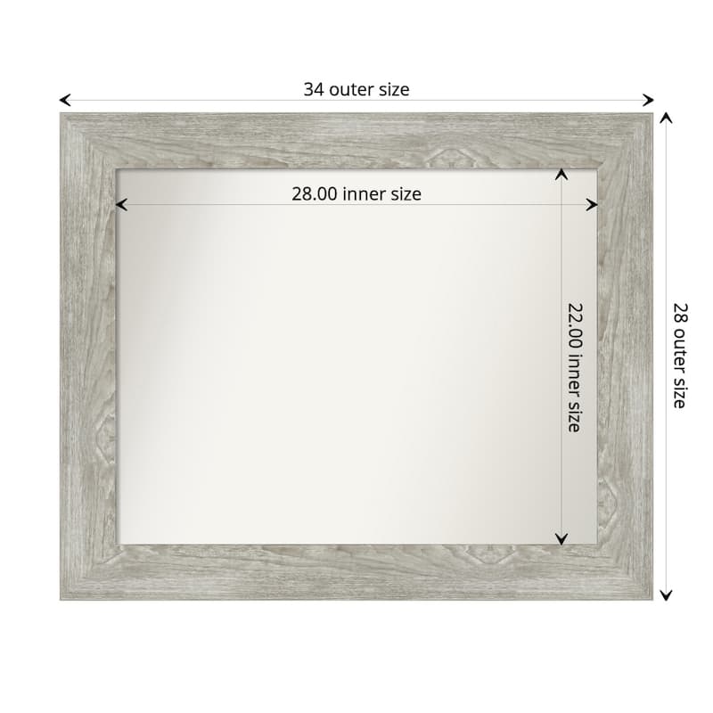 Non-Beveled Bathroom Wall Mirror - Dove Greywash Frame - 34 x 28 in - Dove Greywash