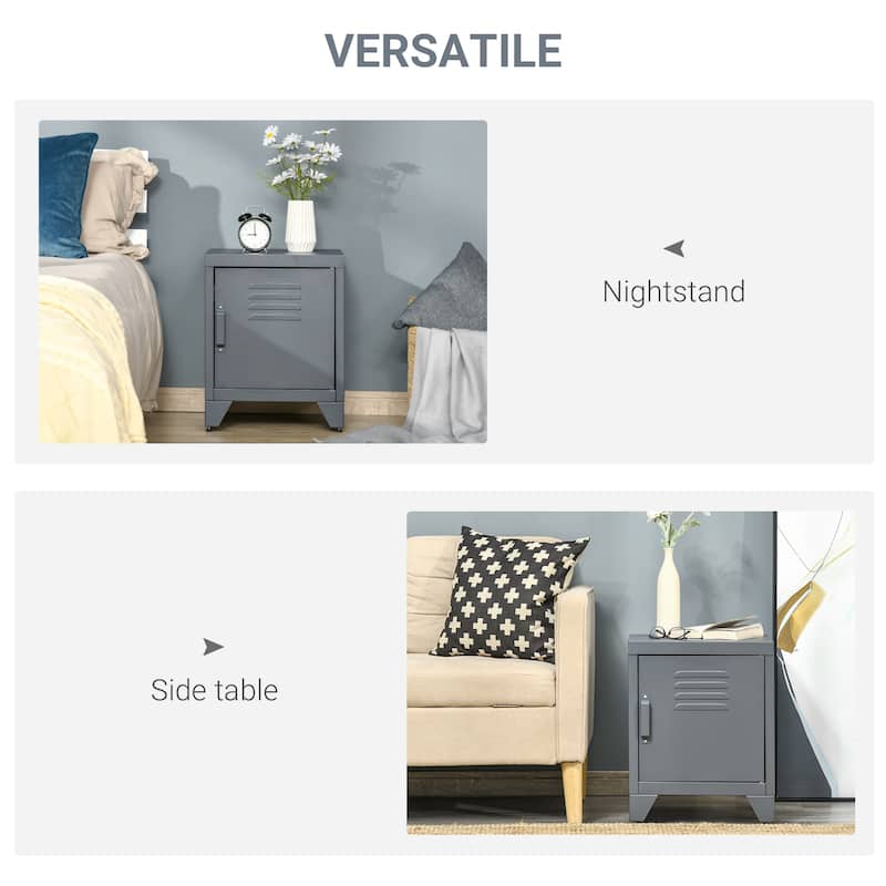 HOMCOM Industrial End Table, Living Room Side Table with Locker-Style Door and Adjustable Shelf - 15.75"x15.75"x19.75"