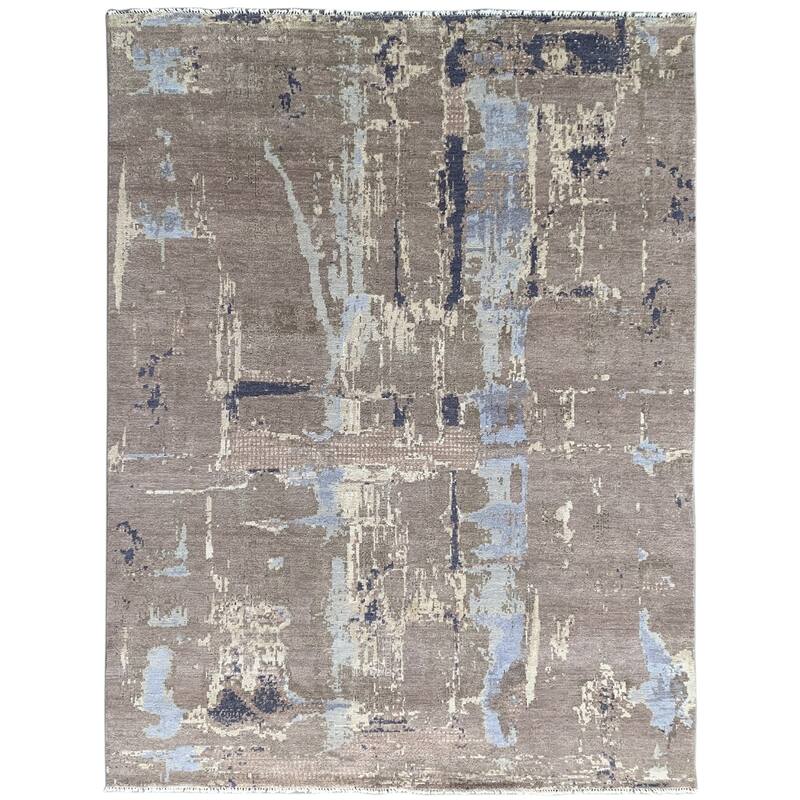 Gray Hand Knotted Wool Transitional Traditional Knot Rug, 8' x 10', soft cozy floor rug - L