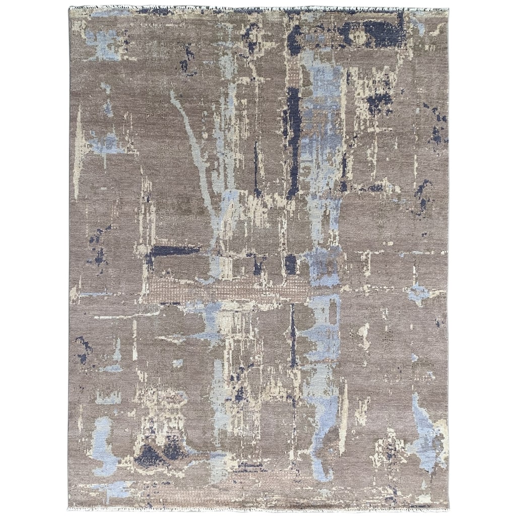 Gray Hand Knotted Wool Transitional Traditional Knot Rug, 8' x 10', soft cozy floor rug - L