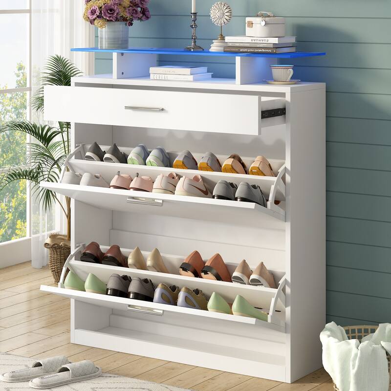 Slim Entryway Organizer with 2 Flip Drawers
