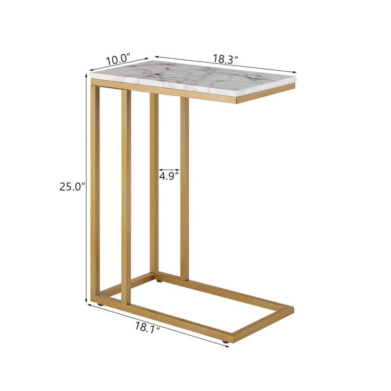 ROSEN GARDEN Faux Marble C-Shape Side End Table Metal Frame, White