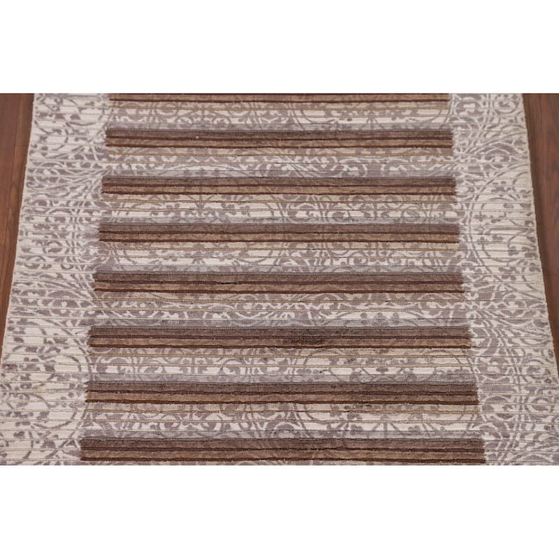 Modern Indian Accent Rug Handmade Abstract Wool Carpet - 2'8"x 5'0"