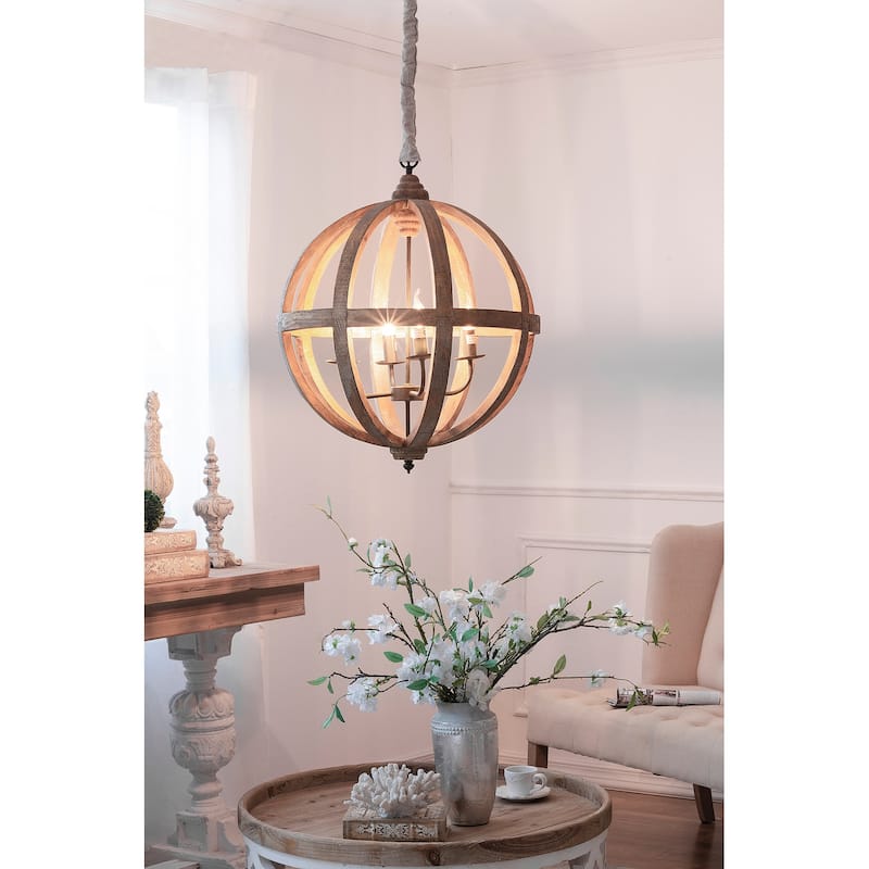 4 - Light Wood Chandelier, Hanging Light Fixture with Adjustable Chain for Kitchen Dining Room Foyer Entryway,Bulb Not Included