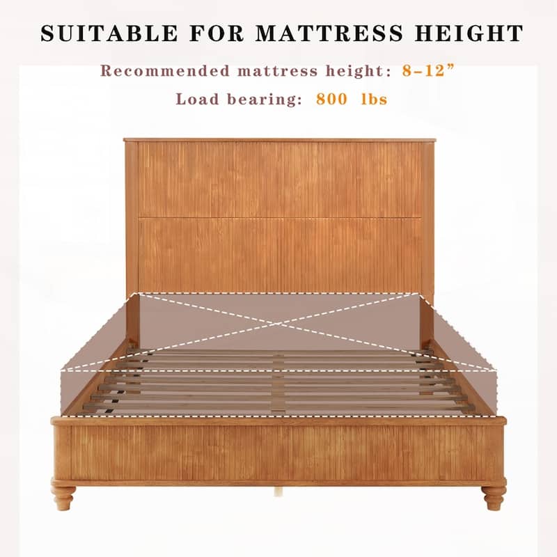 Solid Wood Bed Frame with Tall Headboard