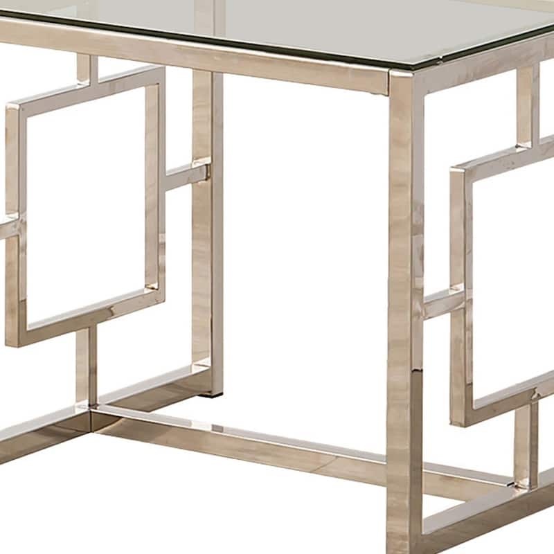 23.75 in. Silver and Clear Square Glass End Table, Sturdy Build End Side Table for Living Rooms