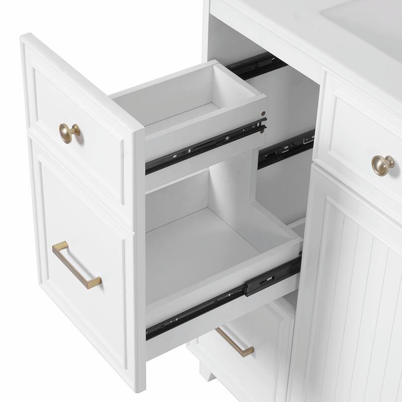 36" Bathroom Vanity with Ceramic Sink, Soft-Close Doors, Standard & Double-Layer Drawers & Adjustable Shelves
