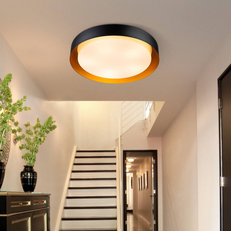 Modern Minimalist Round Drum Flush Mount Ceiling Lights - W23.6" - Black