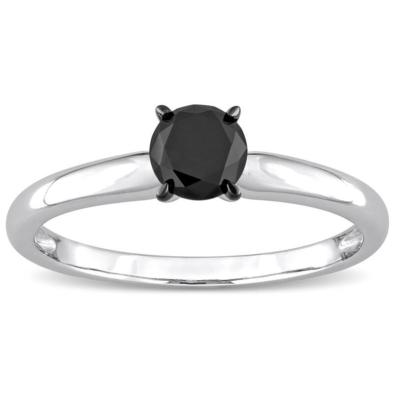 Miadora 3/4ct TDW Black Diamond Solitaire Engagement Ring in 14k White Gold