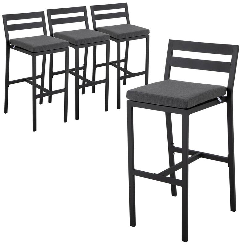 Patio Bar Stool in Powder-Coated Aluminum Frame with Removable Cushion Set of 4 - Charcoal