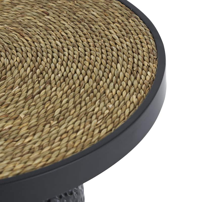 Metal Handmade Accent Table with Rope Tabletop - Black - Roche River Decor