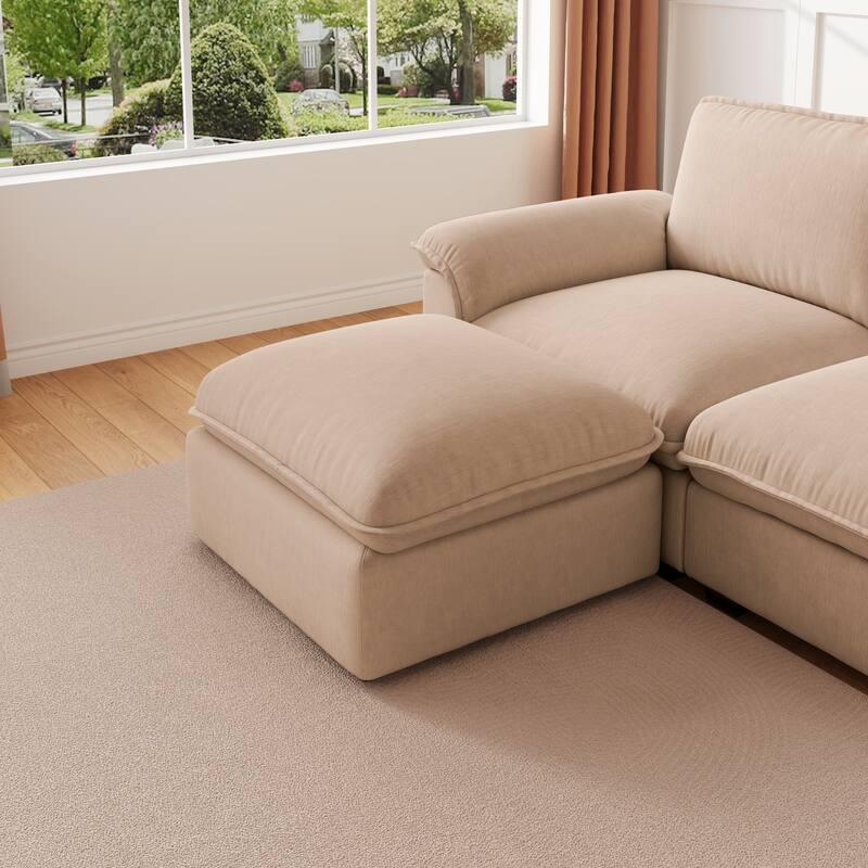 102" L-Shaped Chenille Sectional Sofa with Movable Ottoman