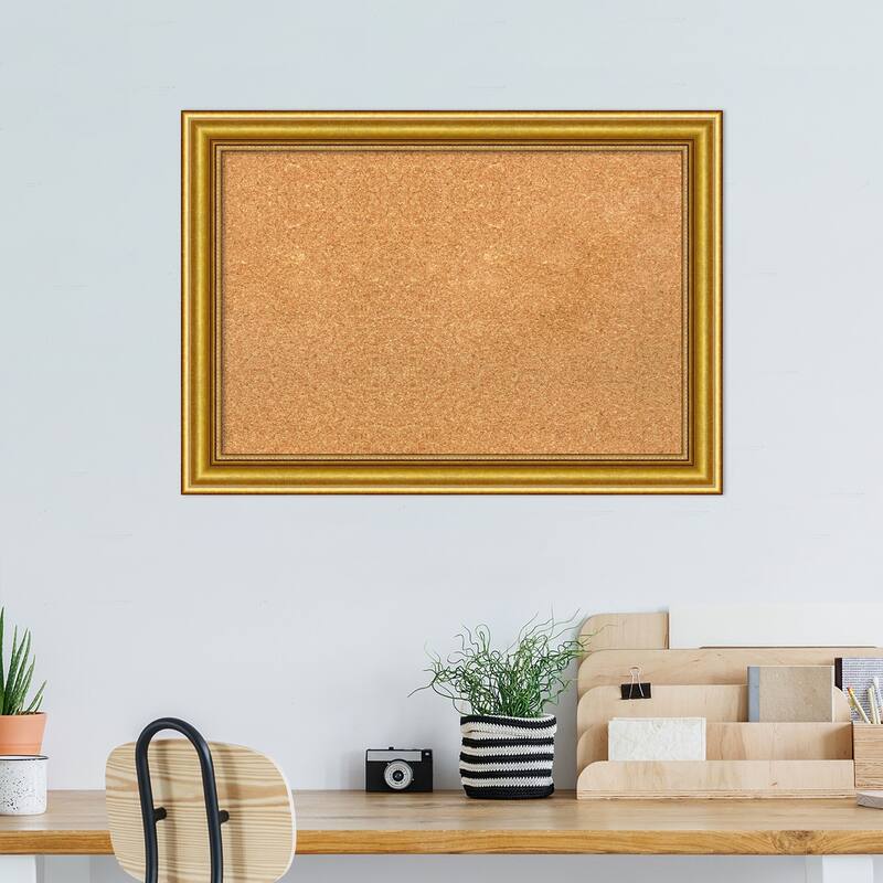 Townhouse Gold Wood Framed Natural Corkboard Bulletin Board