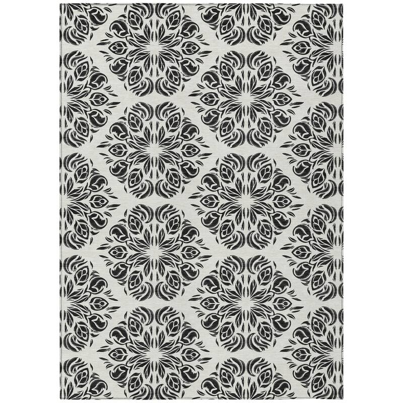 Machine Washable Indoor/ Outdoor Damask Pearl Chantille Rug