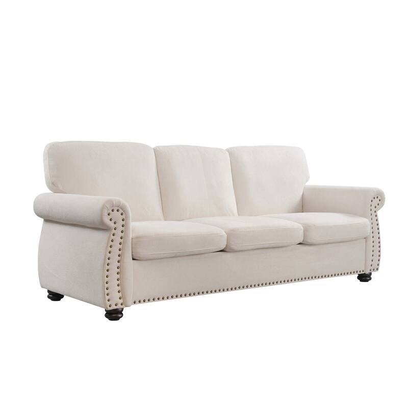 Soft Velvet Sofa, Upholstered 3 Seater Couch With High-Density Foam, Loose Back Cushions And Solid Wood Turned Legs