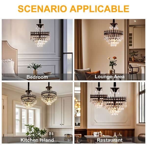 slide 2 of 11, 30/60CM Round Crystal Light Fixture with 3 Color Black Gold Crown Design Chandelier for Entryway, Living Room, Bedroom