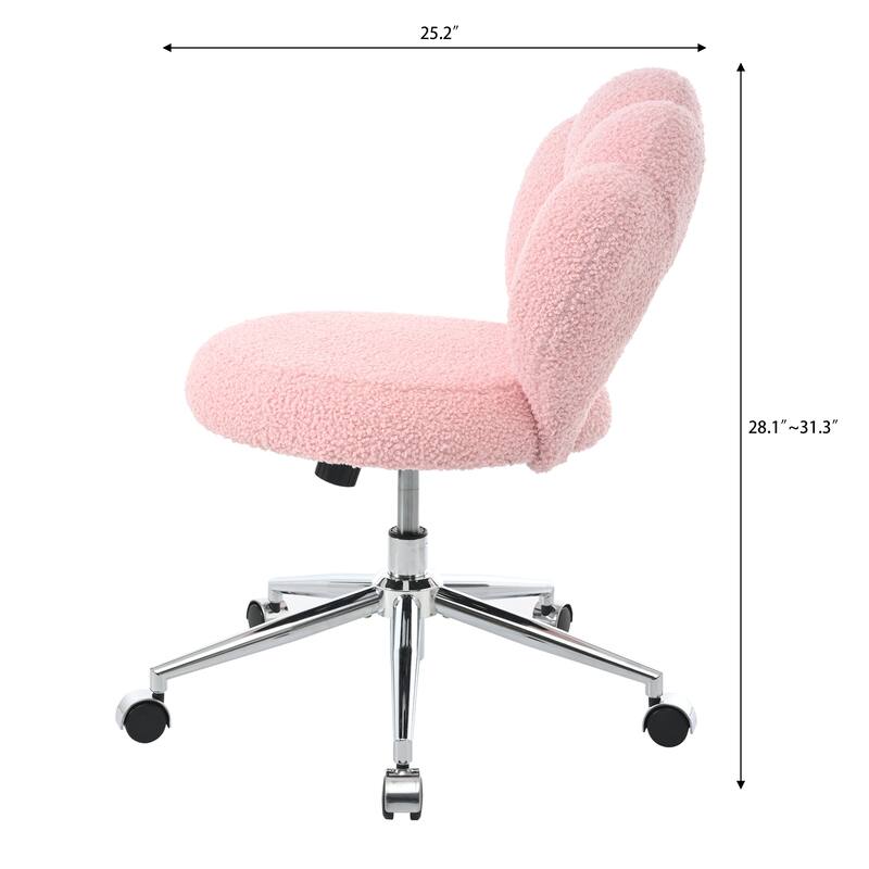 Criss Cross Chair with Wheels, Teddy Fabric Home Office Chair, 360°Swivel Height Adjustable Swivel Vanity Chair
