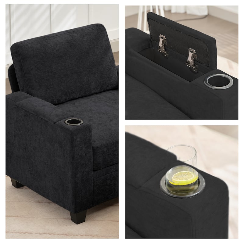 Chenille Storage Sofa, 3 Seats with a Removable Ottoman