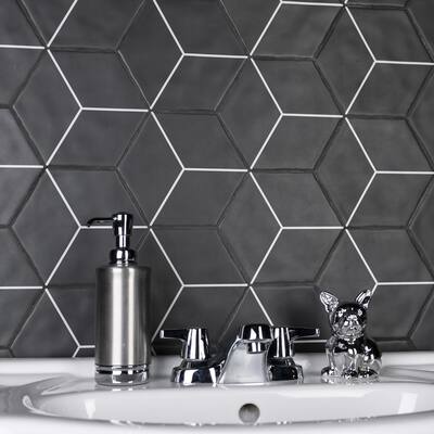 SomerTile Palm Rombo Hex Black 6" x 7" Porcelain Floor and Wall Tile