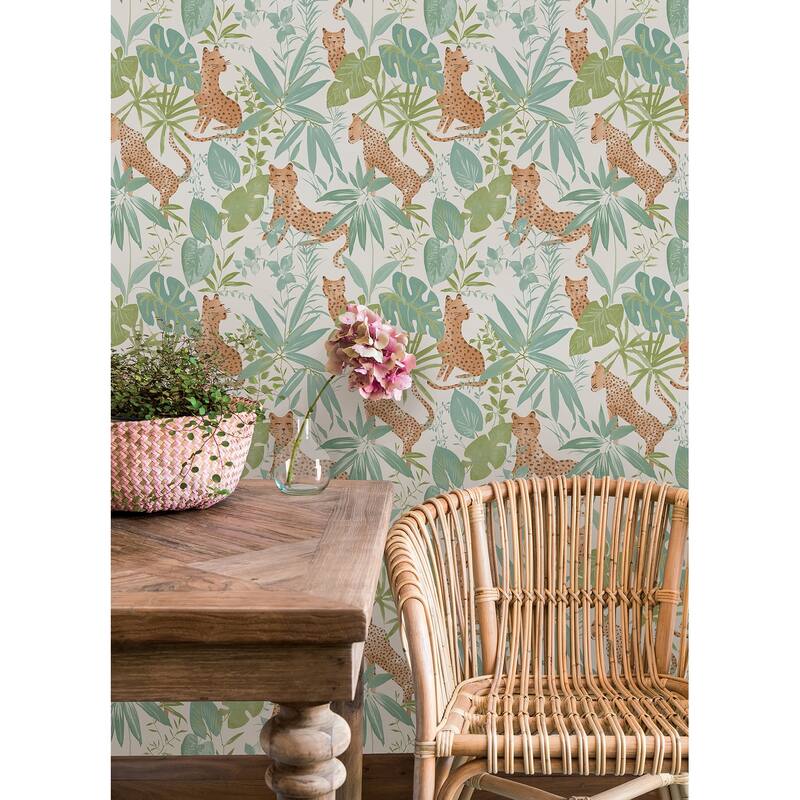 NuWallpaper Teal Lime Jhalana Peel & Stick Vinyl Wallpaper - 216in x 20.5in x 0.025in