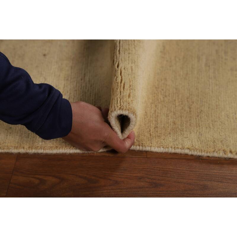 Beige Gold Gabbeh Oriental Area Rug Hand-Knotted Wool Carpet - 5'9" x 8'4"