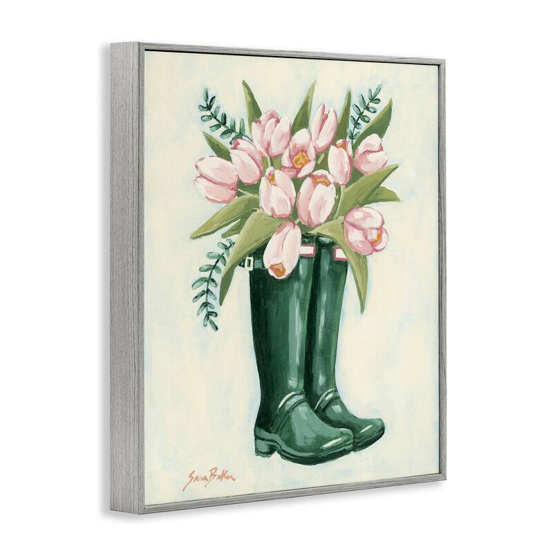 Stupell Tulips in Rain Boots Framed Giclee Art Design By Sara Baker