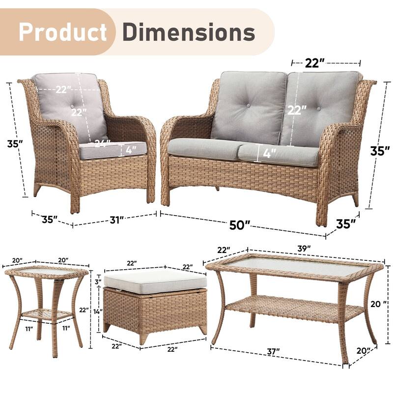 Outdoor Loveseat Sofa with Chair Ottoman Table