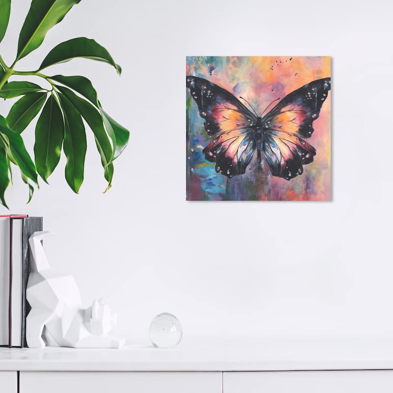 Wynwood Studio Canvas Animals Rainbow Butterfly Black and Modern & Contemporary Wall Art Canvas Print - 12 x 12