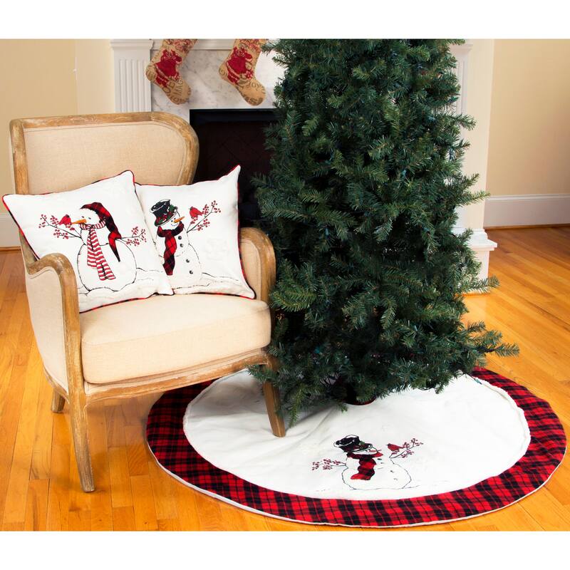 Snowman w/ Caroler Hat & Softy Tufted Snow Embroidered Christmas Treeskirt, 56-Inch