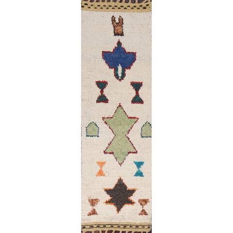Tribal Geometric Moroccan Oriental Staircase Runner Rug Wool Handmade - 1'10" x 6'11"