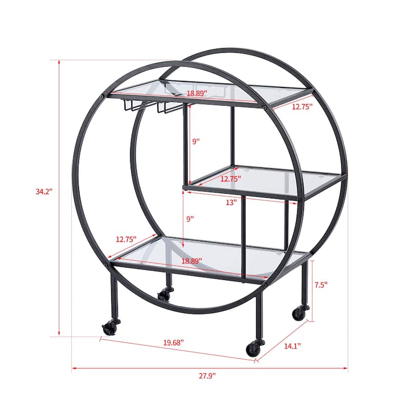 Mobile Bar Cart Drink Cabinet - Sleek and Stylish Home & Food Accessories Display - Black