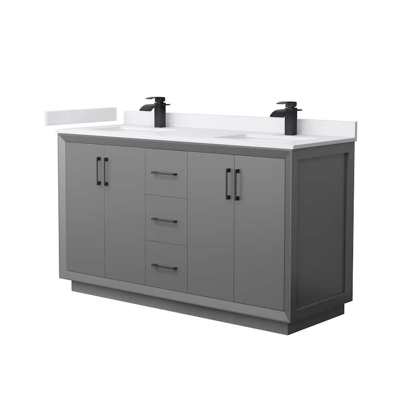 Wyndham Collection WCF414160D-VCA-UNSMXX Strada 60" Free Standing - Dark Gray / White Cultured Marble Top / Matte - Painted