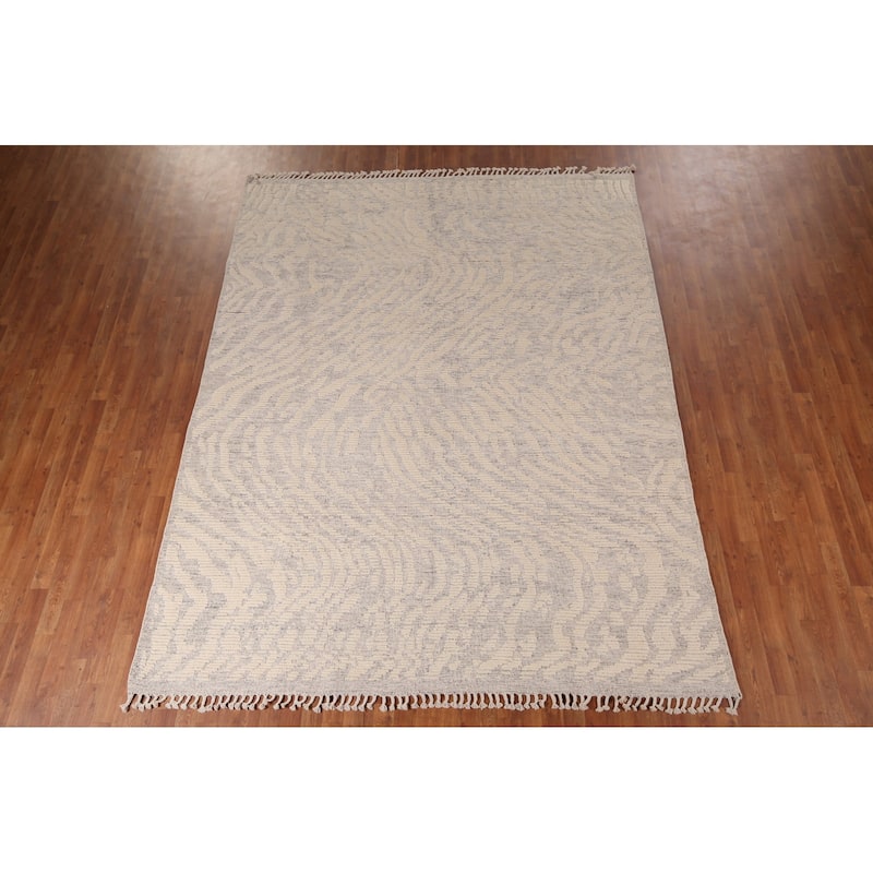 All-Over Abstract Moroccan Area Rug Hand-Knotted Wool Carpet - 7'11" x 10'3"